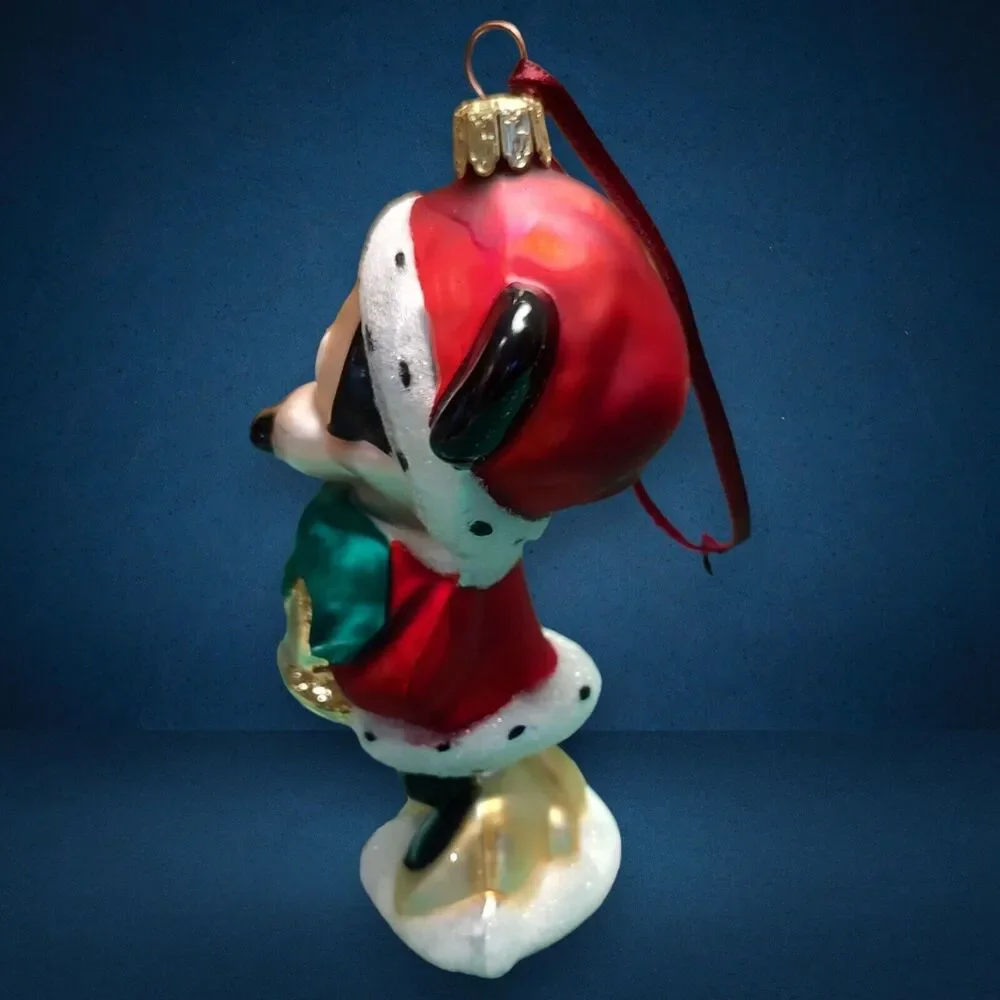 Disney Santa Minnie Mouse Gold Bell Vintage Hand Blown Glass Christmas Ornament